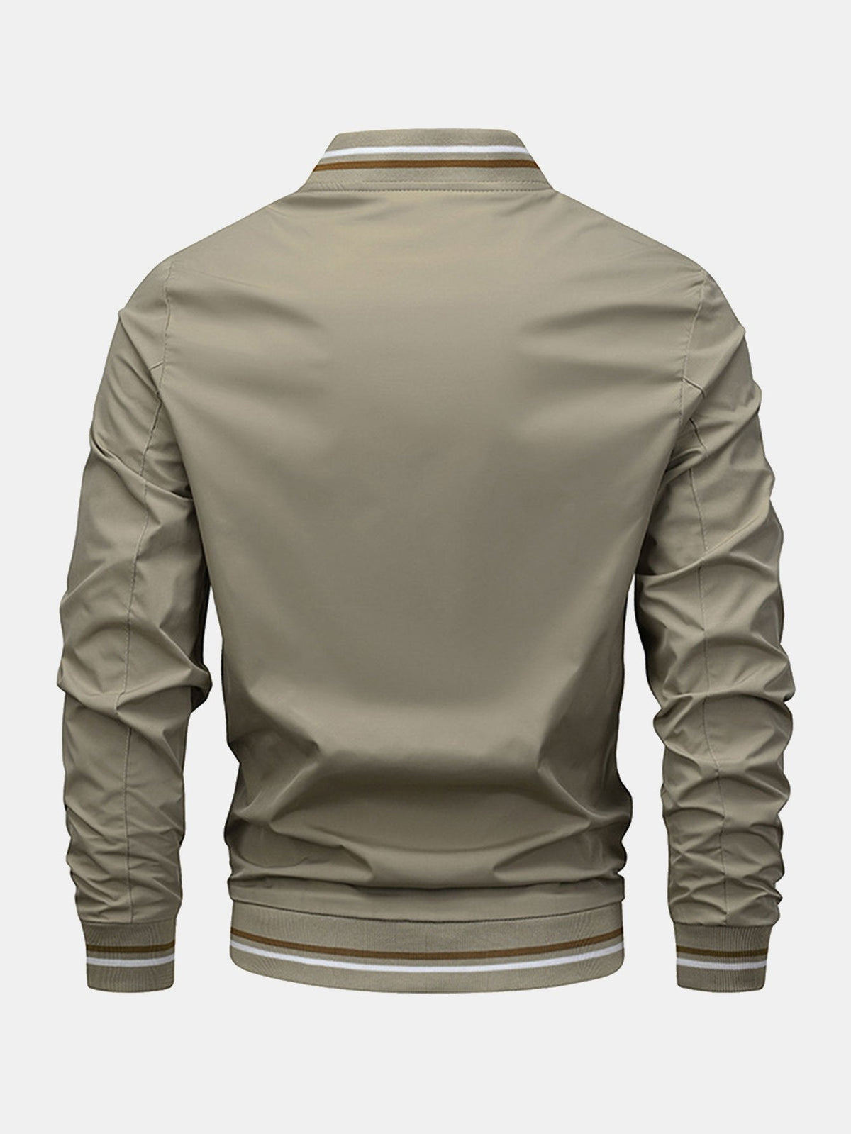 Men’s Lightweight Zip-Up Bomber Jacket with Striped Ribbed Trims – Regular Fit Casual Outerwear for Spring and Autumn