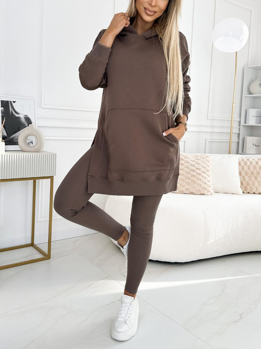 Dameshoodie met verlengd model en leggingset – ontspannen tweedelige outfit voor dagelijks comfort