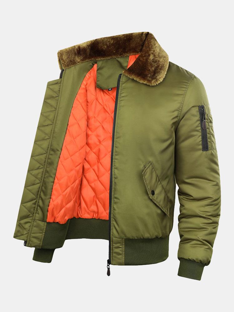 Men's Quilted-Lined Bomber Jacket with Faux Fur Collar – Warm Zip-Up Winter Outerwear with Utility Pockets and Ribbed Trims