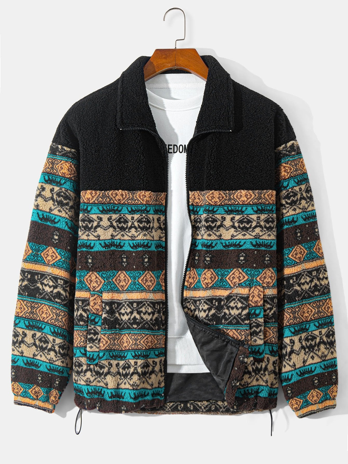 Herren-Teddyfleecejacke mit Aufdruck und Reißverschluss – lässige, warme Schicht für Herbst und Winter
