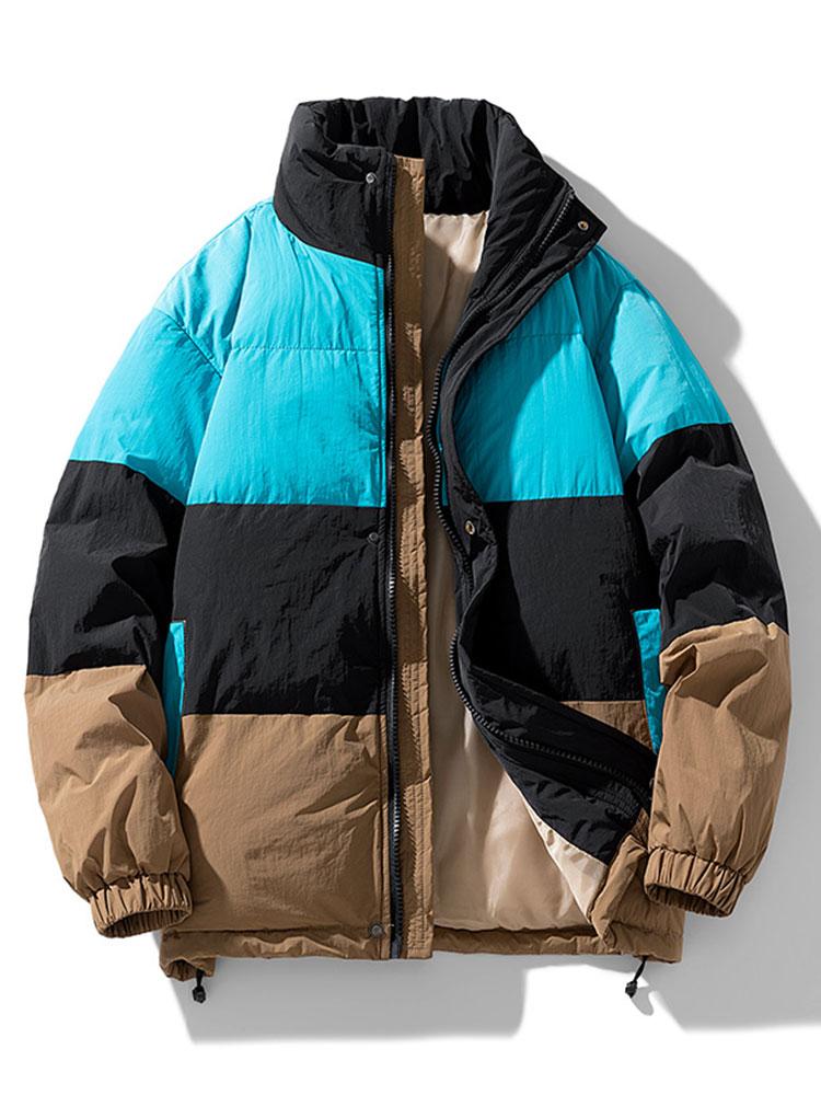 Doudoune à empiècements contrastés pour homme - vêtement d’extérieur chaud et matelassé pour l’hiver, avec col montant et coupe ample
