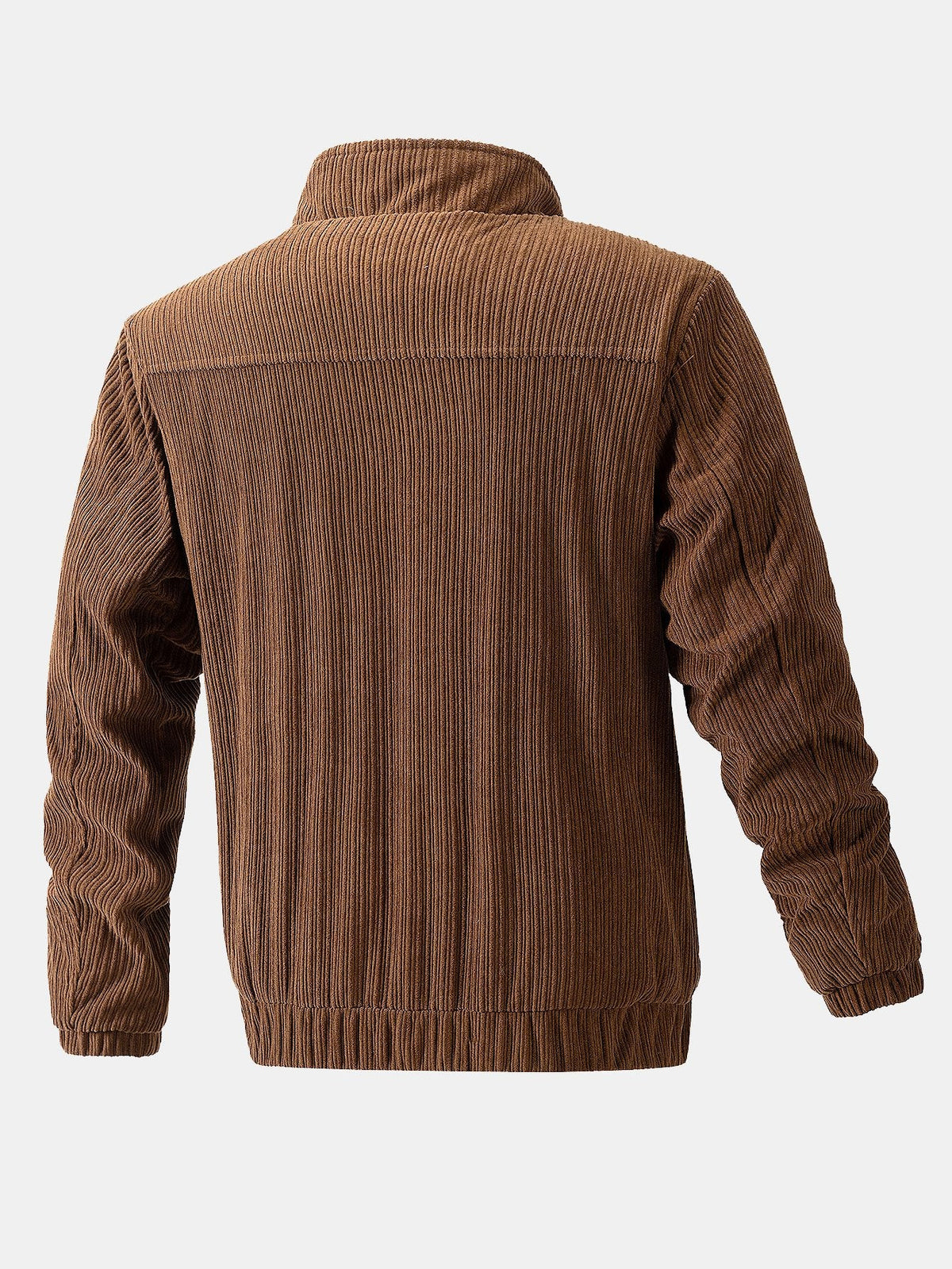Chaqueta de hombre de pana con cuello embudo - Prenda exterior informal con textura, cierre de cremallera y bolsillos utilitarios, para otoño e invierno