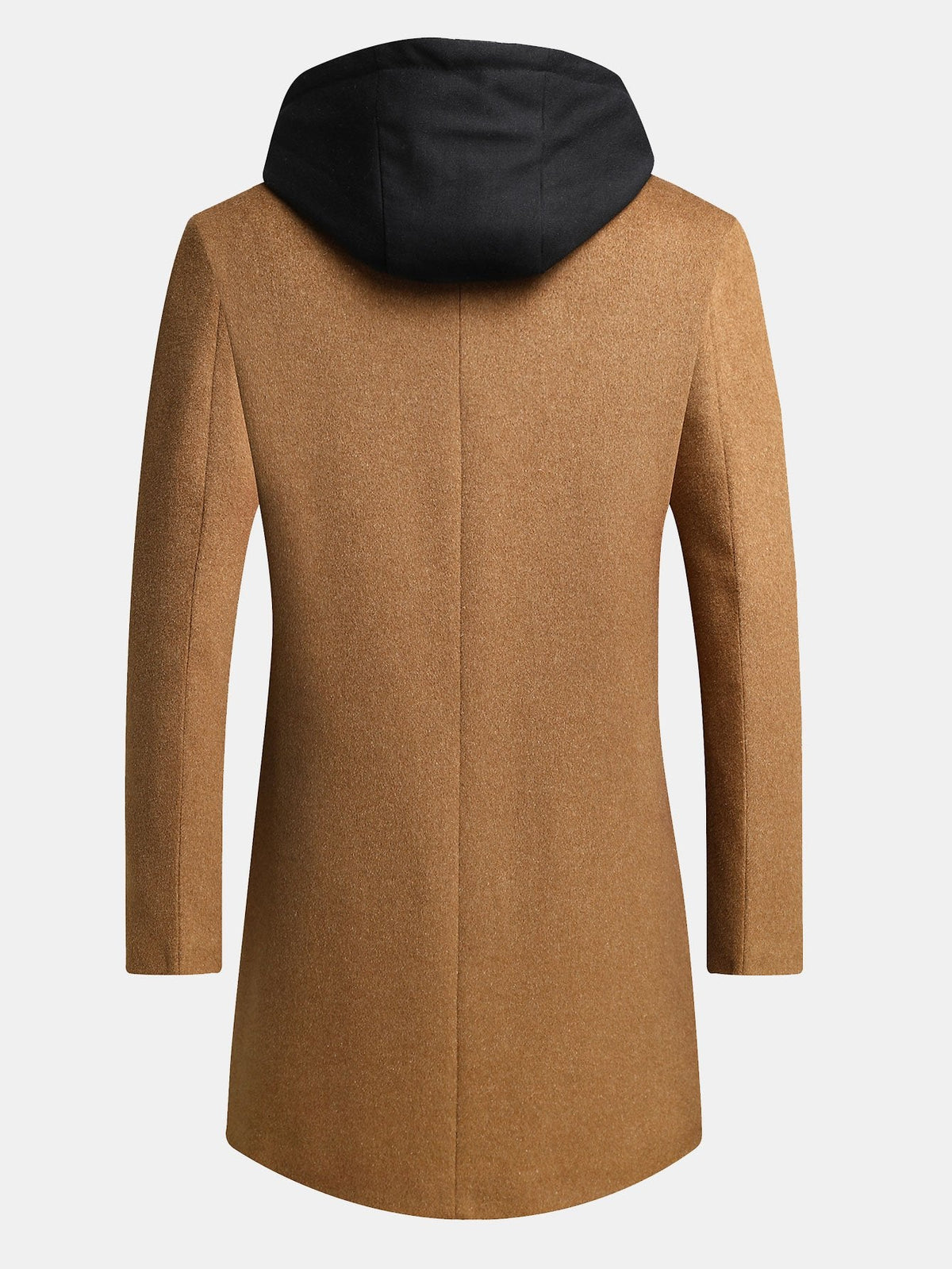 Abrigo largo con capucha de mezcla de lana para hombre - Abrigo de invierno entallado con capucha desmontable y capa con cremallera