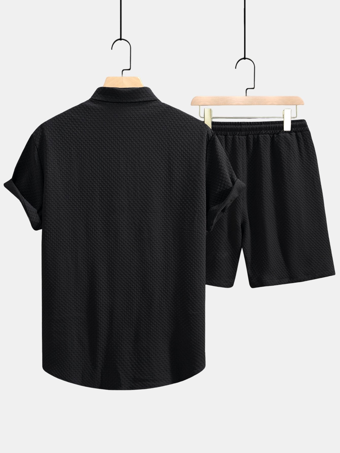 Sæt med tekstureret skjorte og shorts med snøre – almindeligt snit til sommer