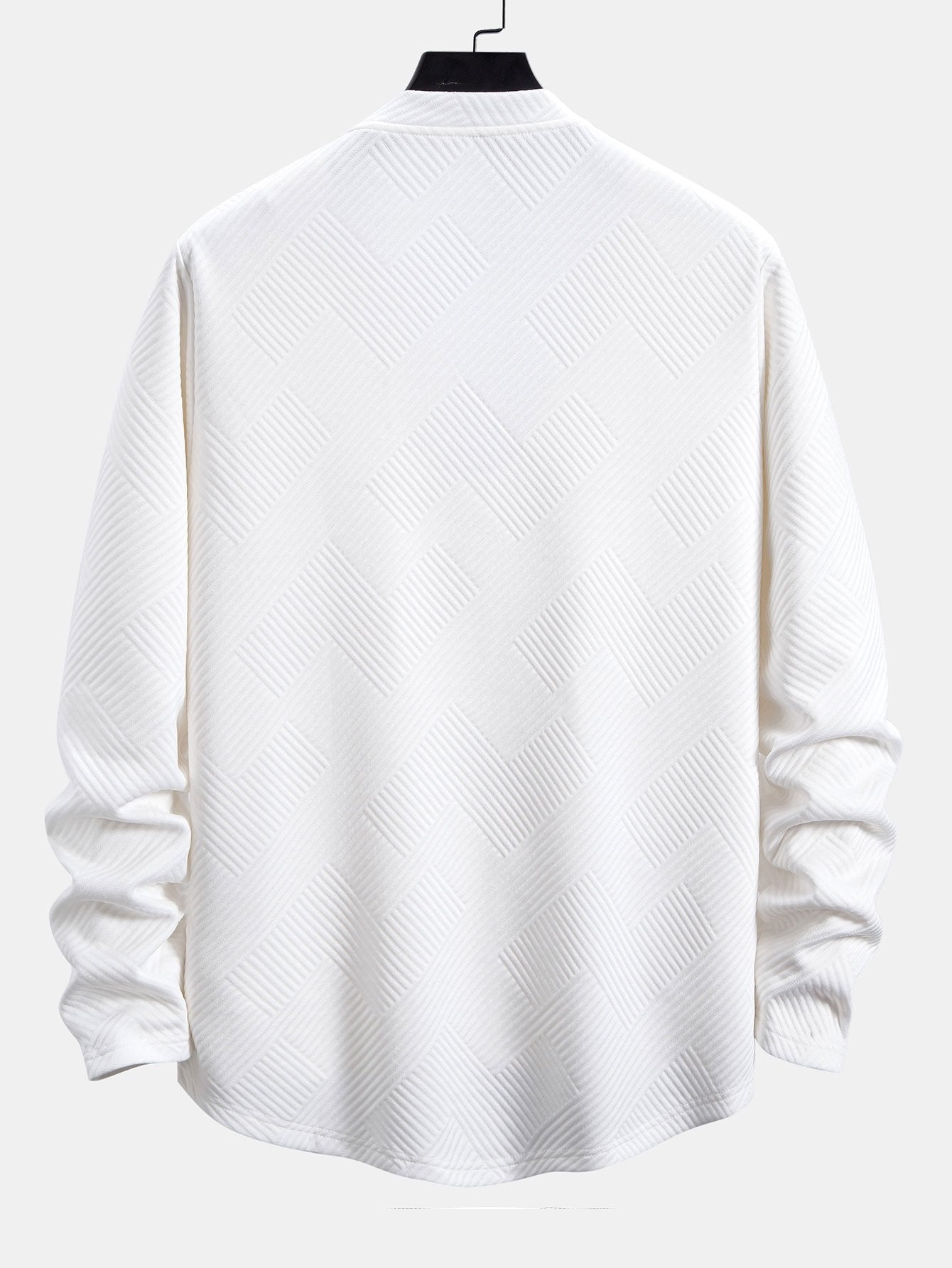 T-shirt da uomo elasticizzata in jacquard a maniche lunghe – Strato casual con scollo girocollo testurizzato