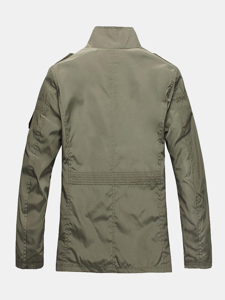 Chaqueta utilitaria de hombre con cuello embudo - Prenda exterior informal de inspiración militar, con botones y cierre de cremallera, bolsillos, para primavera y otoño