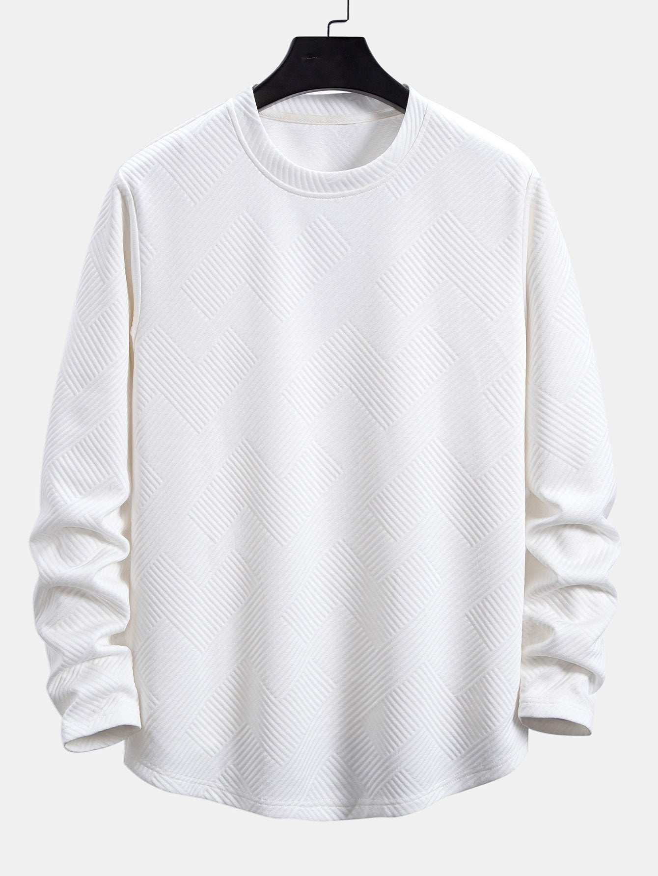 T-shirt da uomo elasticizzata in jacquard a maniche lunghe – Strato casual con scollo girocollo testurizzato
