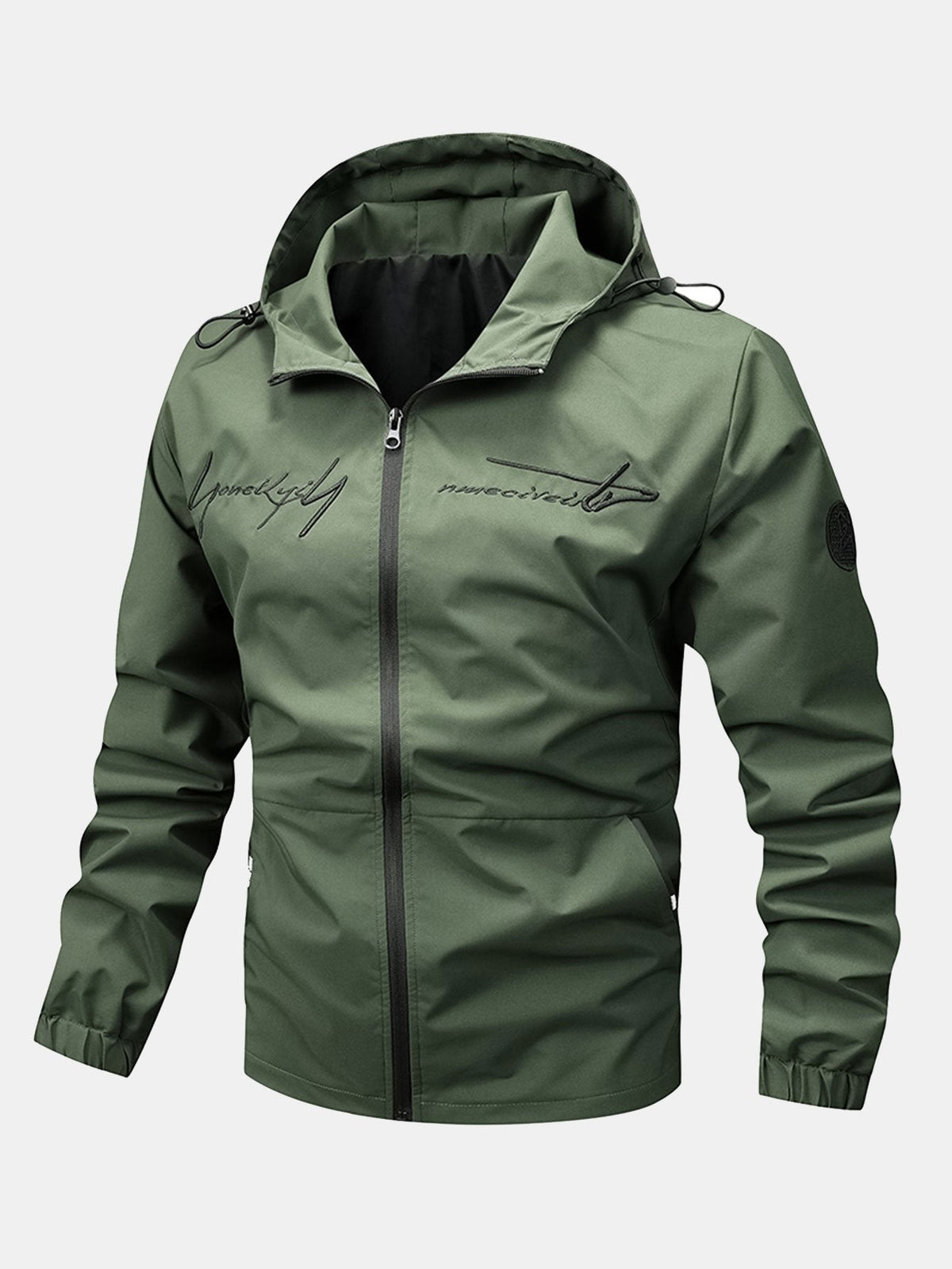 Let hættejakke med lynlås til mænd – justerbar hætte og elastiske manchetter til afslappet udendørsbrug