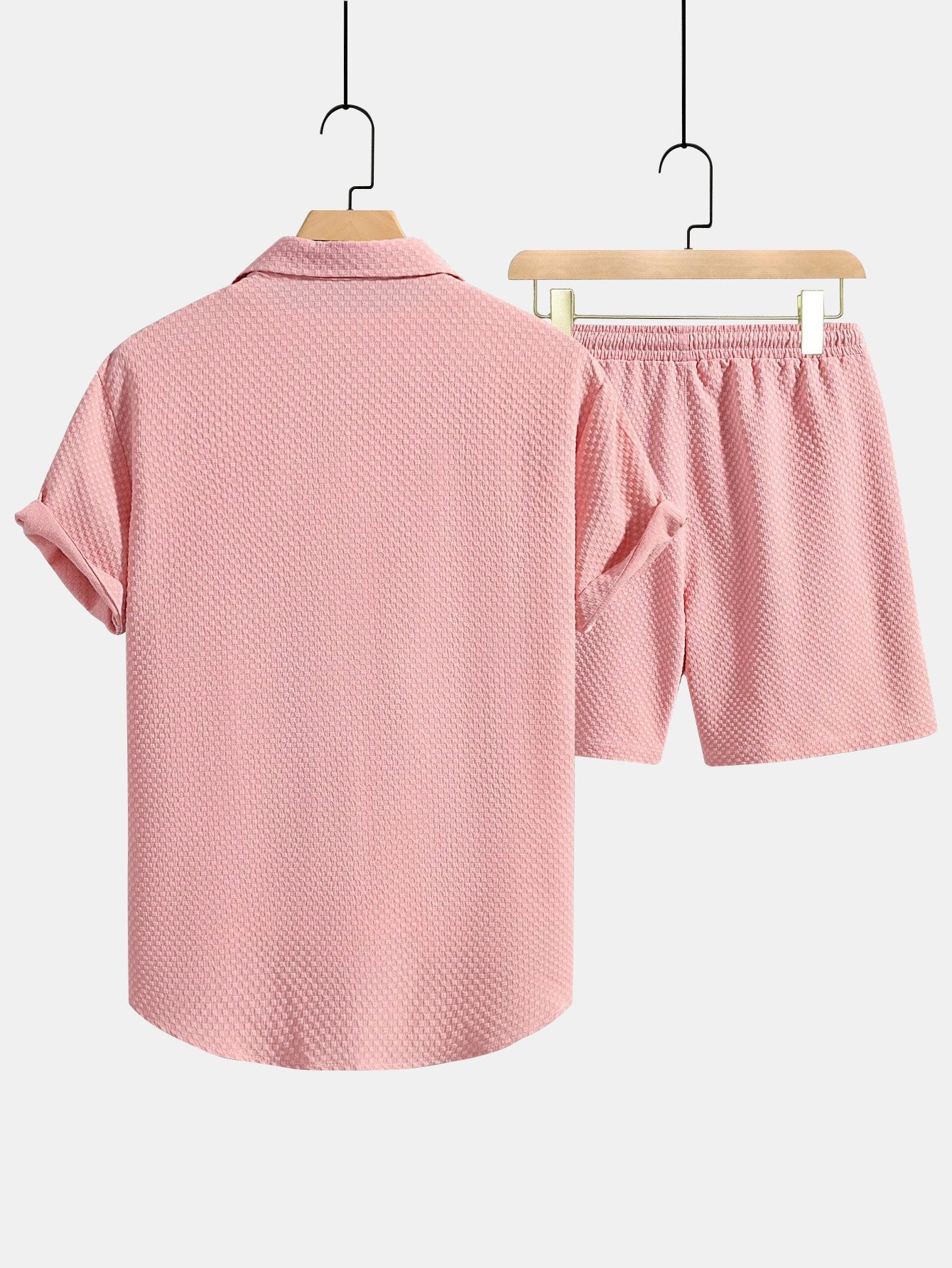 Sæt med tekstureret skjorte og shorts med snøre – almindeligt snit til sommer