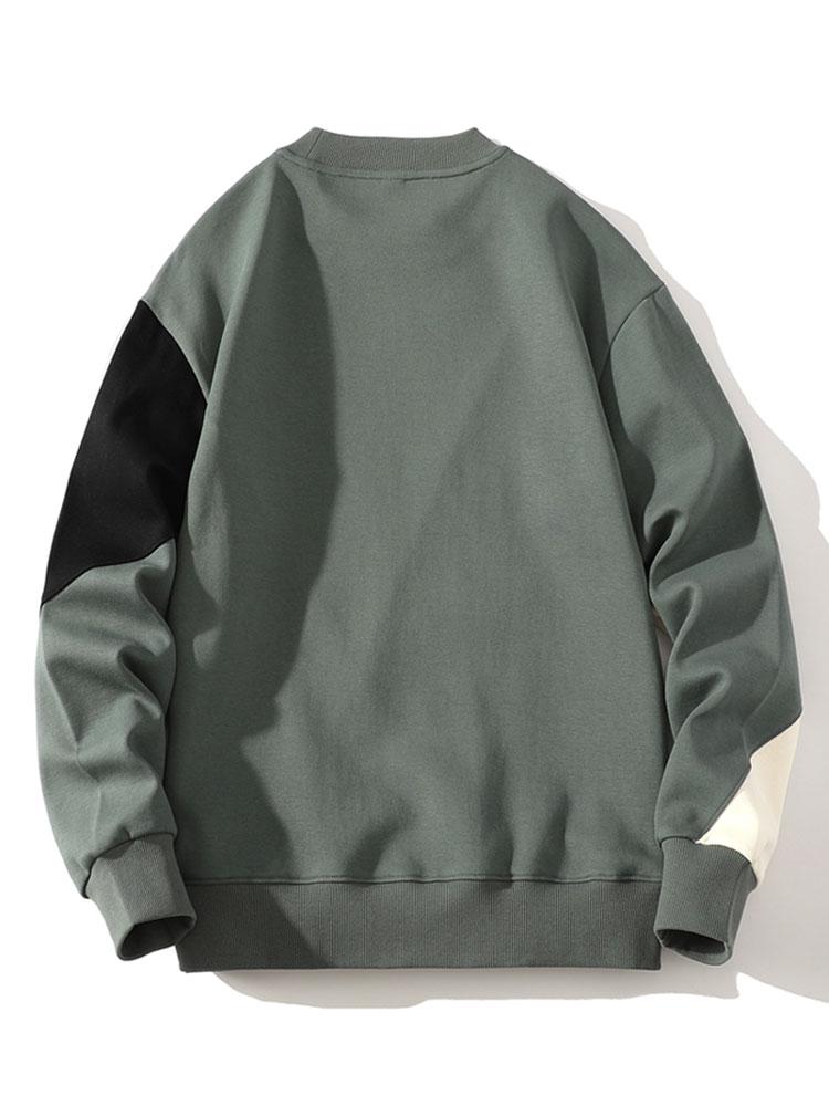 Afslappet sweatshirt til mænd med geometrisk patchwork og rund hals – afslappet pasform og ribkanter til efterår og vinter
