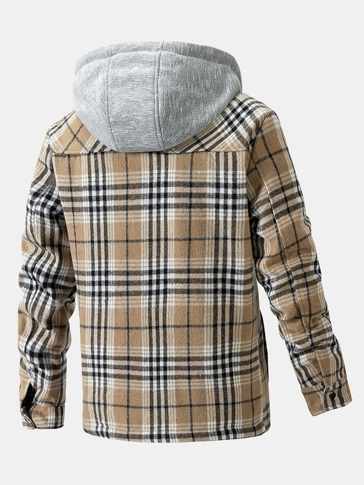 Heren flanellen jas met fleecevoering en afneembare capuchon – warme jas met knopen voor herfst en winter