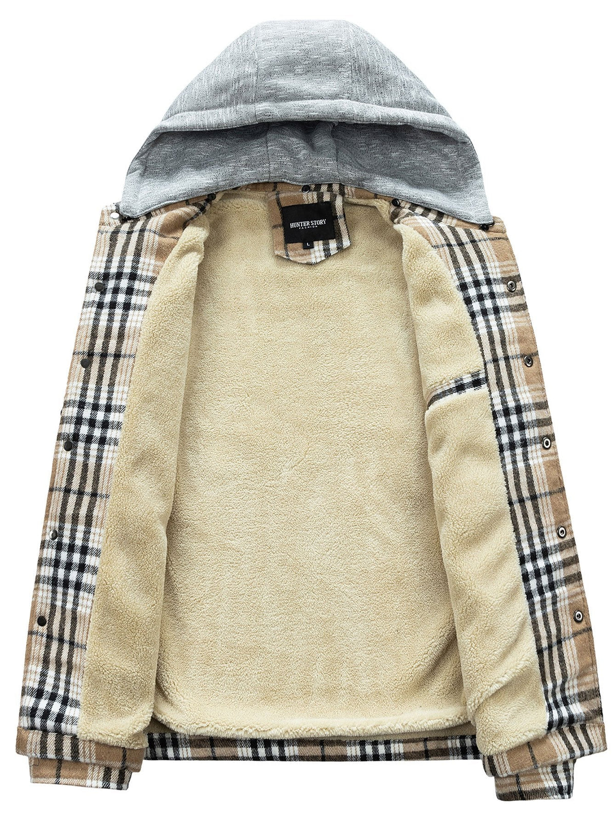 Heren flanellen jas met fleecevoering en afneembare capuchon – warme jas met knopen voor herfst en winter