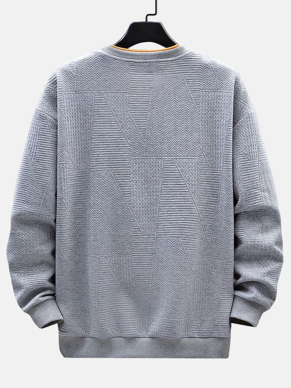 Men's Geometric Jacquard Sweatshirt – Relaxed Fit Textured Crew Neck Pullover for Autumn and Winter