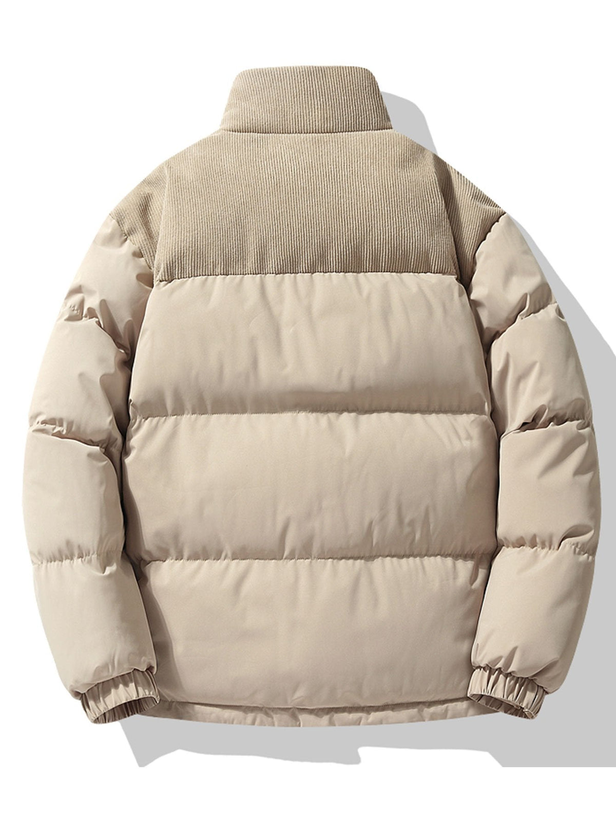 Chaqueta acolchada de invierno con paneles de pana y cuello alto para hombre – Prenda de abrigo informal de corte regular
