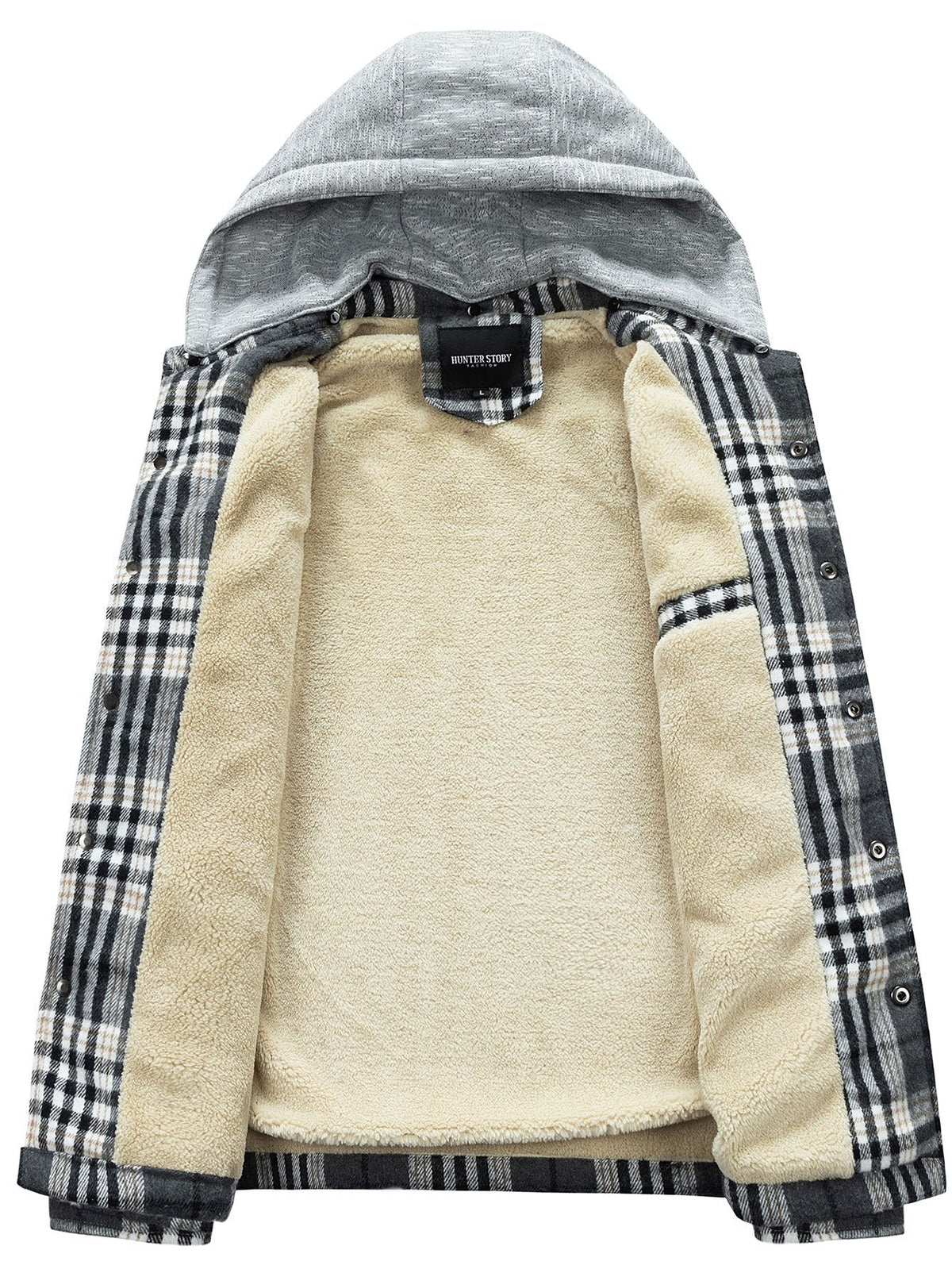 Heren flanellen jas met fleecevoering en afneembare capuchon – warme jas met knopen voor herfst en winter