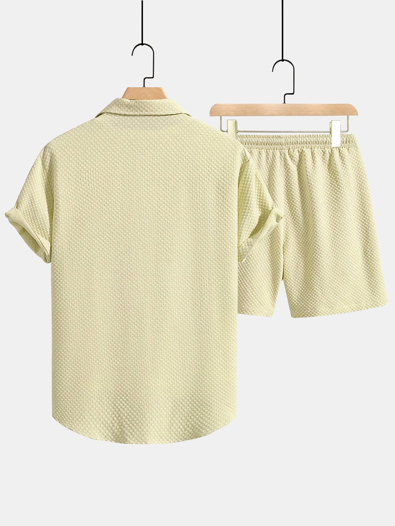 Sæt med tekstureret skjorte og shorts med snøre – almindeligt snit til sommer