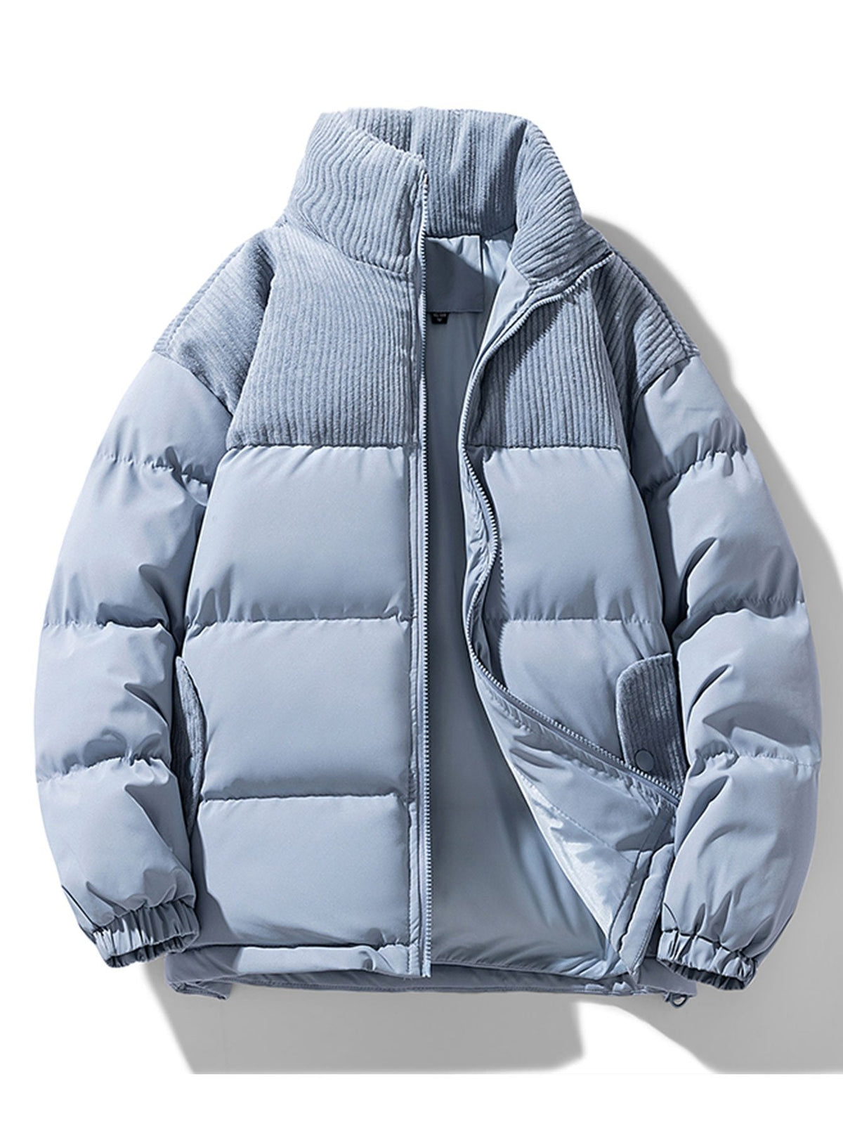 Herren-Pufferjacke aus Cord mit Einsätzen und Stehkragen – Warme Winterjacke mit lockerer Passform