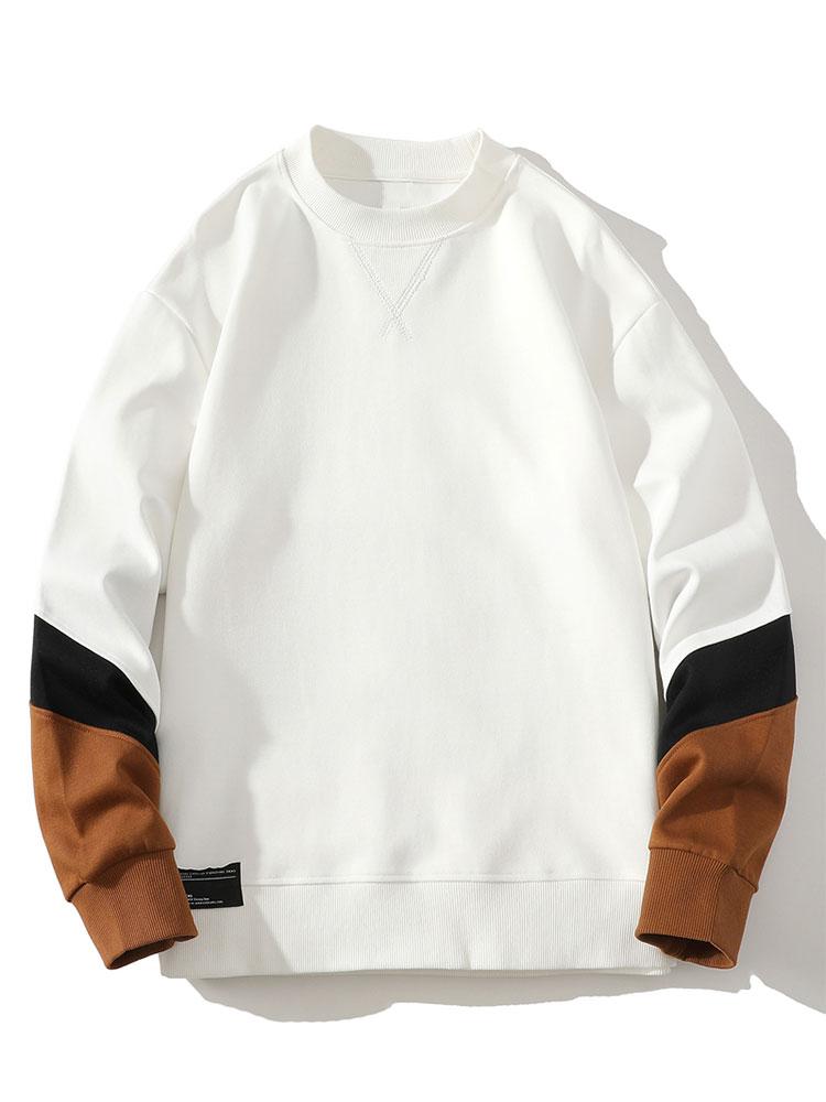 Bluză sport pentru bărbați, cu guler rotund, design în blocuri de culori și mâneci contrastante - croială lejeră, mâneci lungi, stil casual de stradă, pentru purtare zilnică