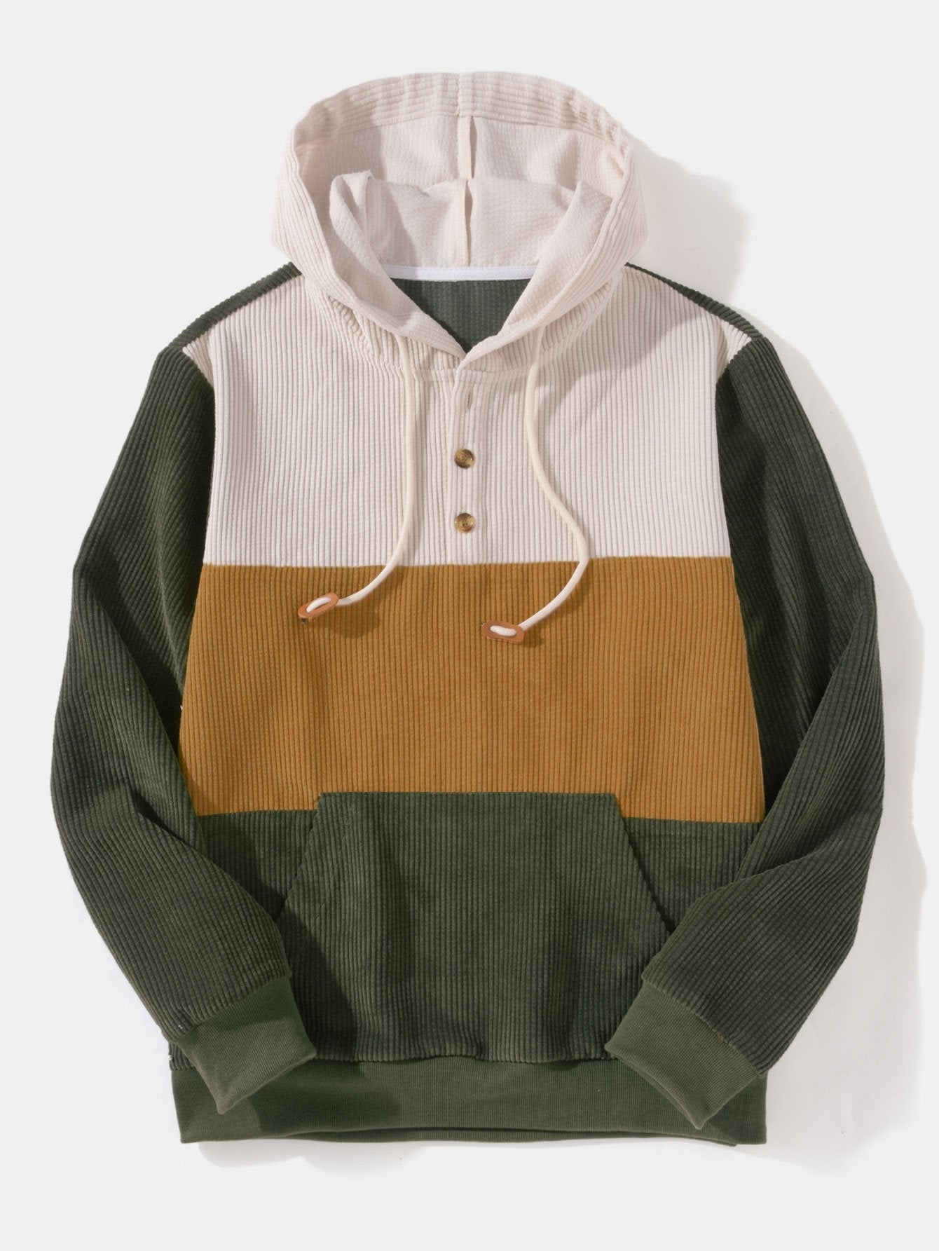 Men’s Corduroy Cargo Tracksuit – Patchwork Hoodie Set for Casual Utility Styling
