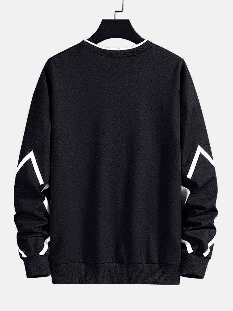Sweatshirt met geometrische print en ronde hals voor heren - Relaxte pasvorm, lange mouwen, casual pullover met opvallend contrastontwerp voor elke dag