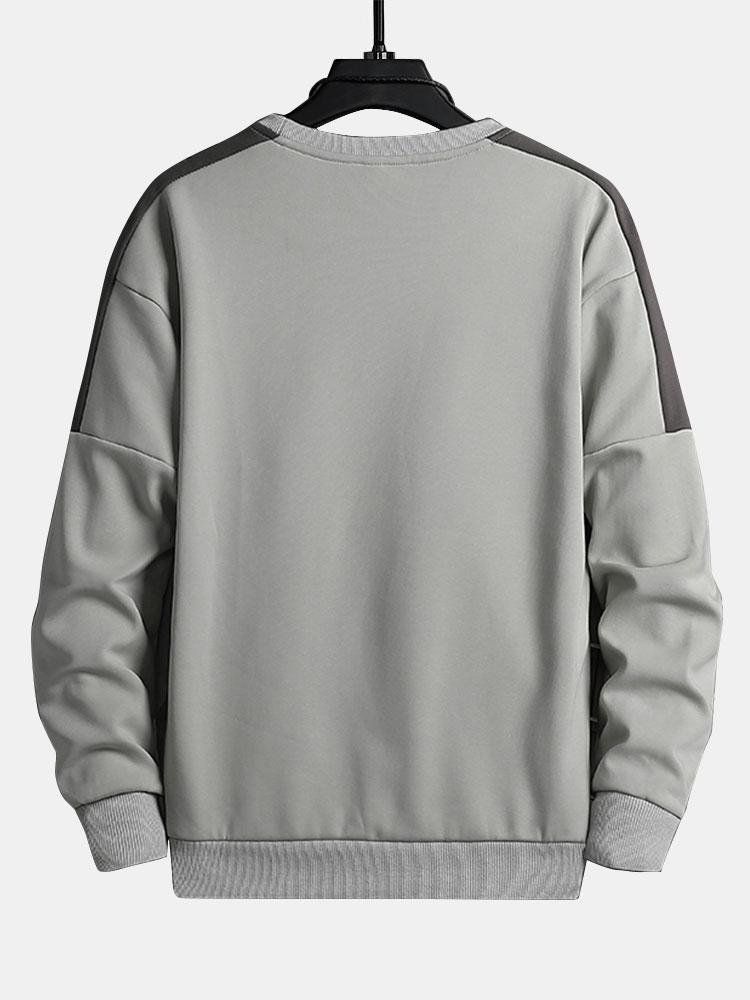 Sweatshirt masculino com estampa gráfica de montanha e riscas contrastantes nas mangas – Corte descontraído, gola redonda, estilo casual urbano, para o outono e o inverno