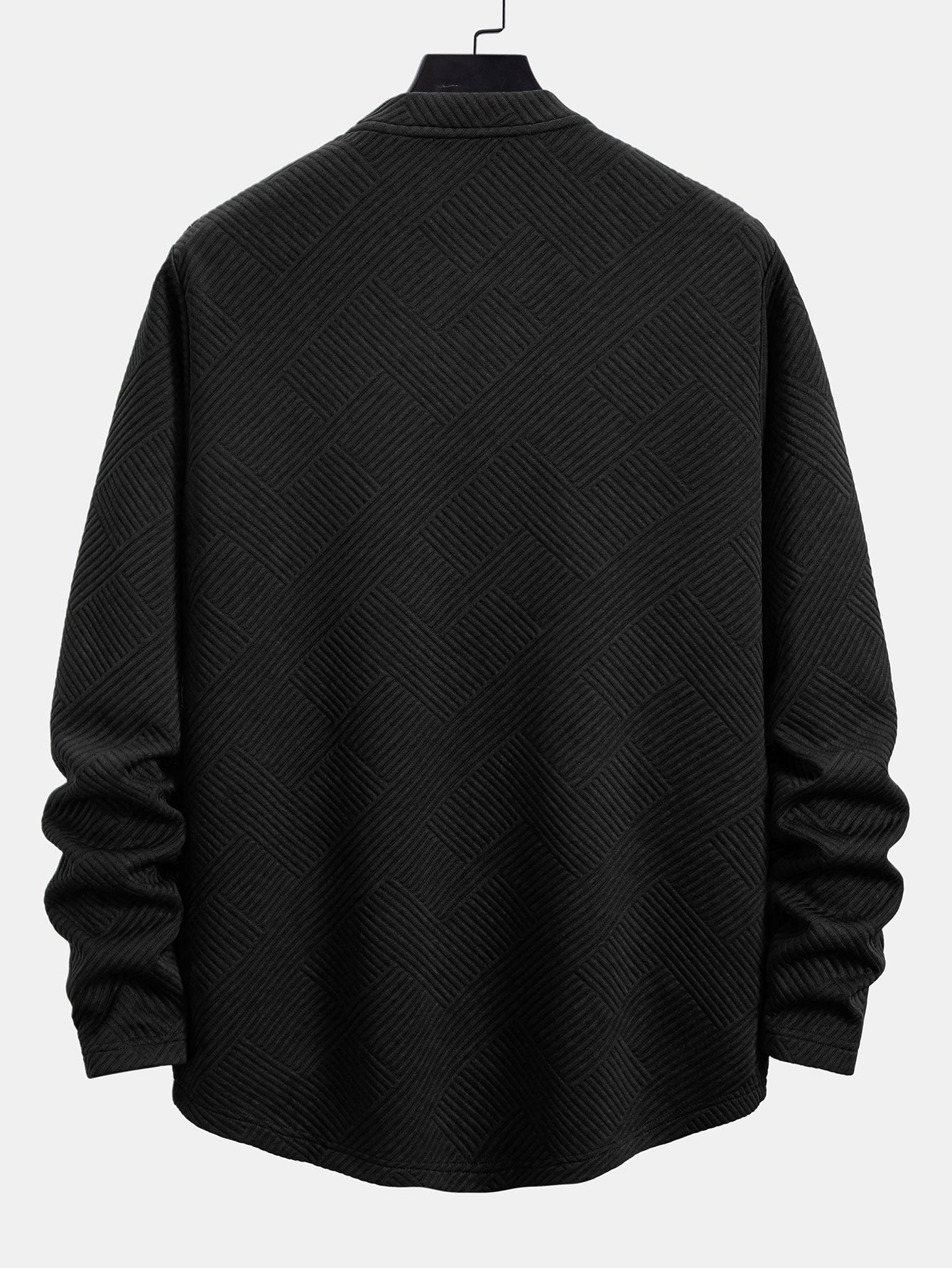 T-shirt da uomo elasticizzata in jacquard a maniche lunghe – Strato casual con scollo girocollo testurizzato