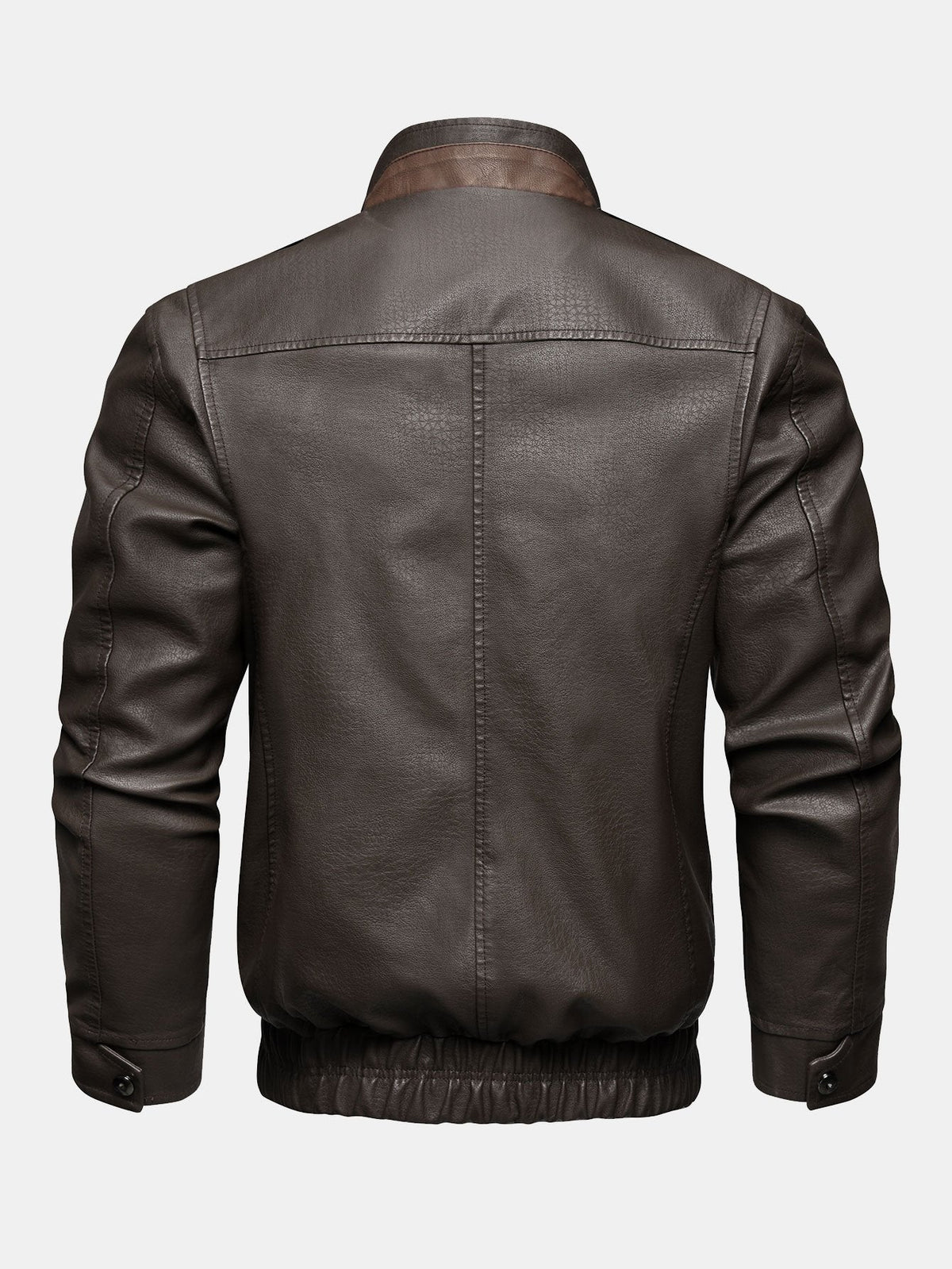 Casaco vintage de imitação de pele com fecho de correr e gola subida para homem – Corte regular, casaco casual inspirado nos motociclistas para o outono