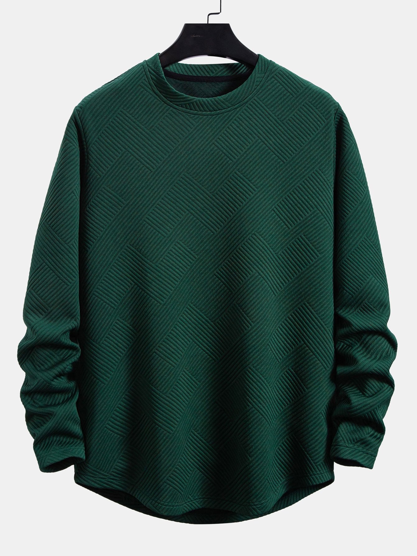 T-shirt da uomo elasticizzata in jacquard a maniche lunghe – Strato casual con scollo girocollo testurizzato