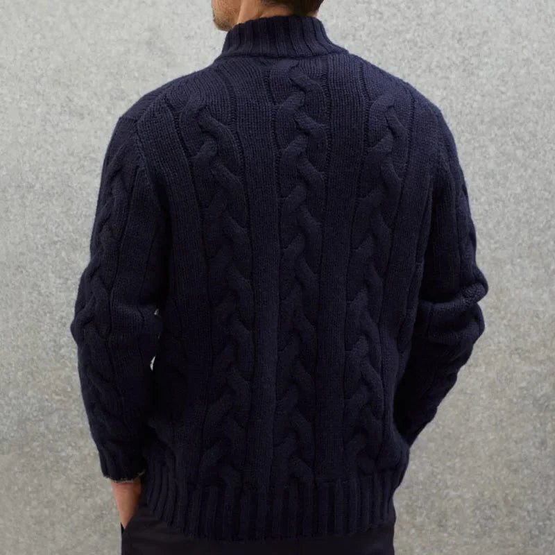 Men’s Cable-Knit Zip Cardigan – Stand-Collar Long-Sleeve Sweater with Textured Knit for Smart Casual Layering