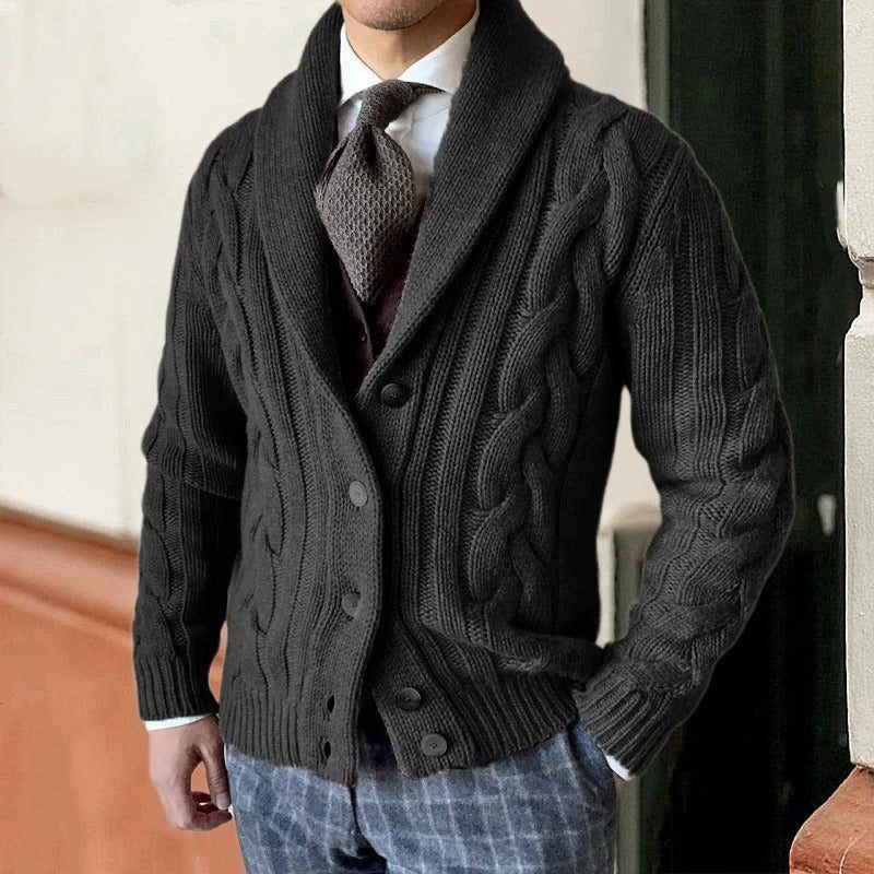 Herren-Cardigan mit Zopfmuster und Schalkragen – Pullover mit Knopfleiste und strukturiertem Strick für stilvolle, legere Lagenlooks