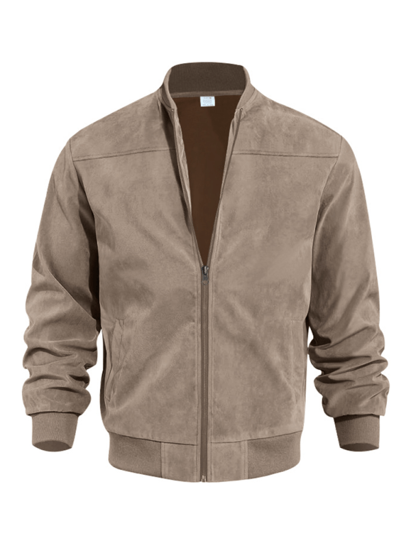 Pánská semišová bomber bunda – minimalistický model na zip s žebrovanými lemy