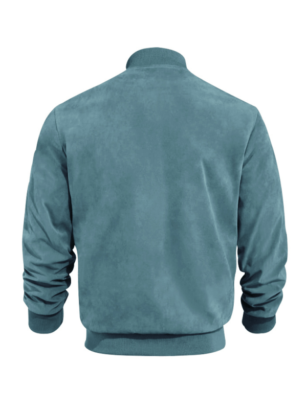 Pánská semišová bomber bunda – minimalistický model na zip s žebrovanými lemy