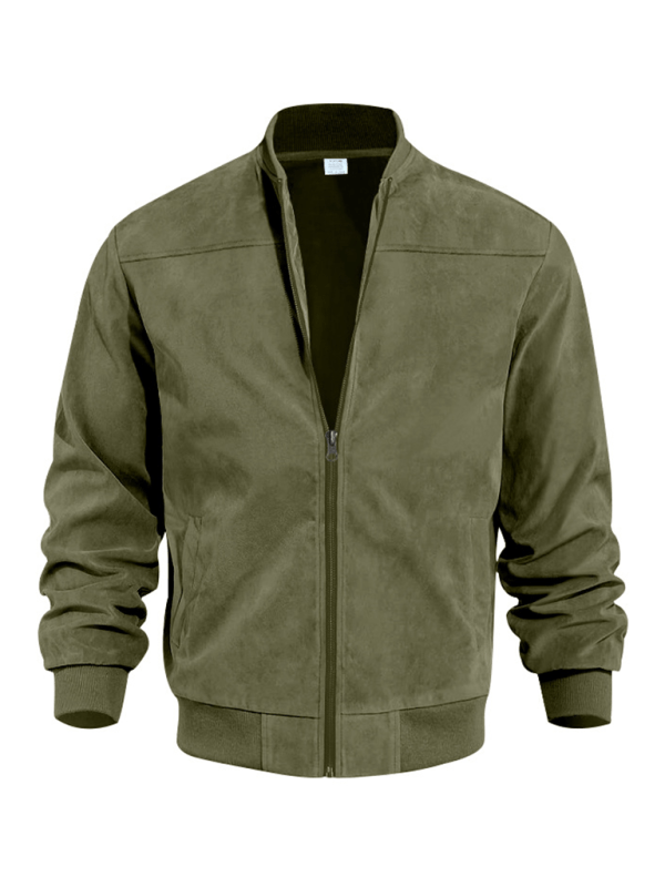 Pánská semišová bomber bunda – minimalistický model na zip s žebrovanými lemy