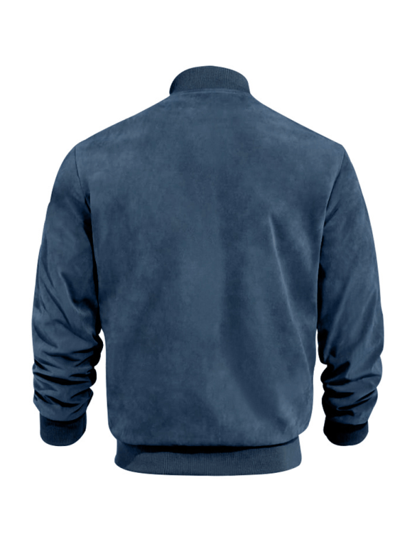 Pánská semišová bomber bunda – minimalistický model na zip s žebrovanými lemy