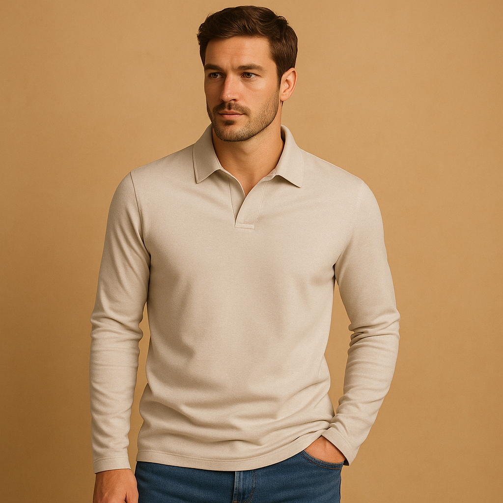 Muška pamučna polo majica s dugim rukavima - klasičan model s ovratnikom za elegantno ležerne prigode, ured, vikend i svakodnevno nošenje