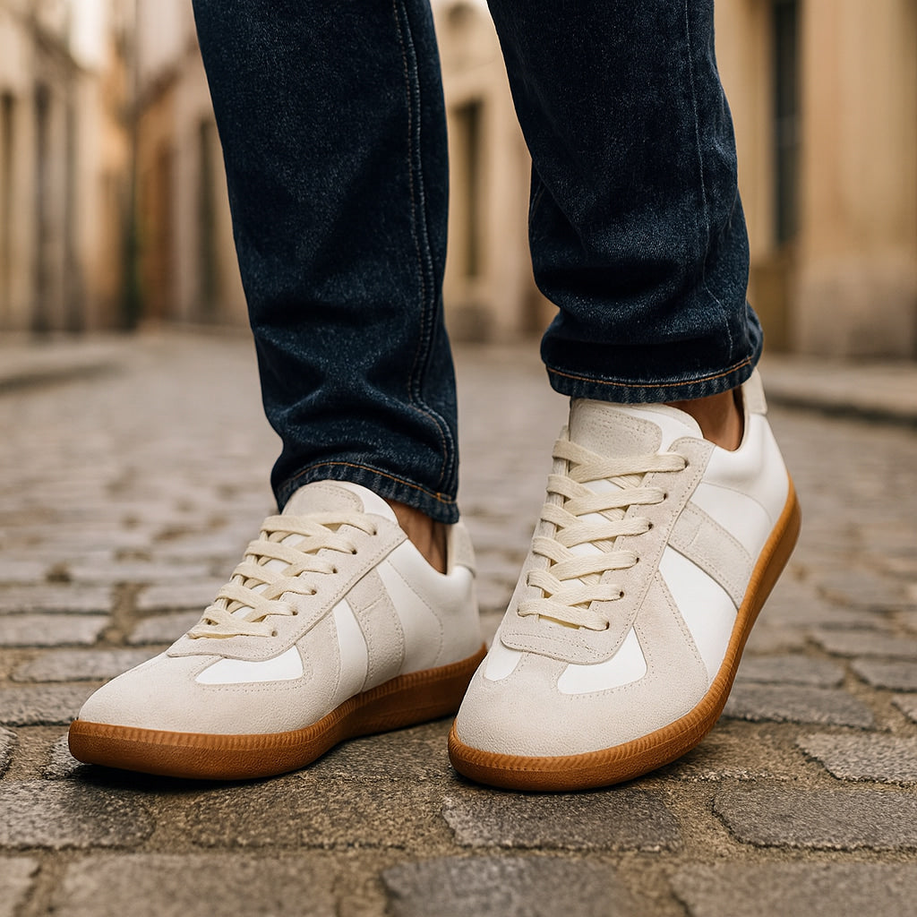Męskie retro sneakersy niskie z panelami i sznurowaniem