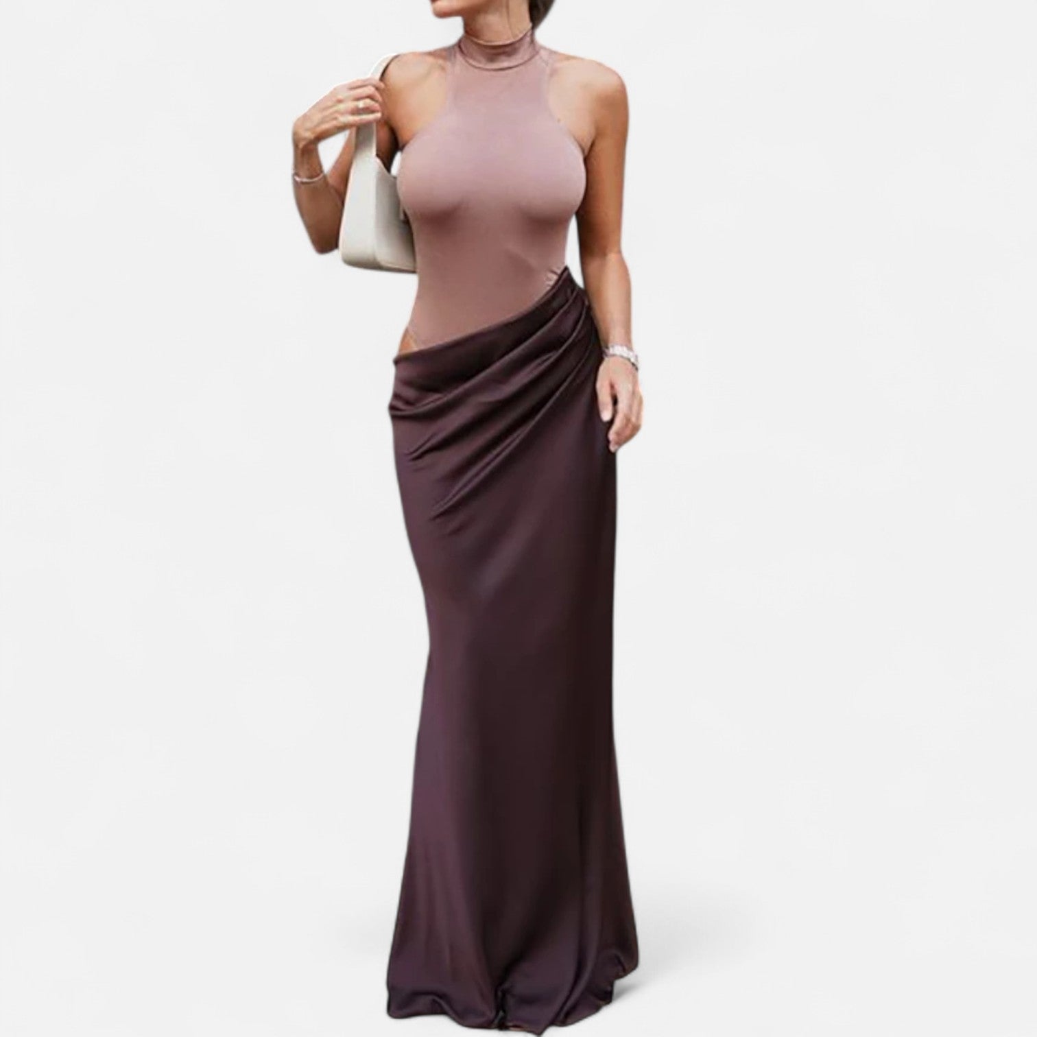 Damen-Maxikleid mit Neckholder und Cut-outs – gerafftes Abendkleid für Galas und Partys
