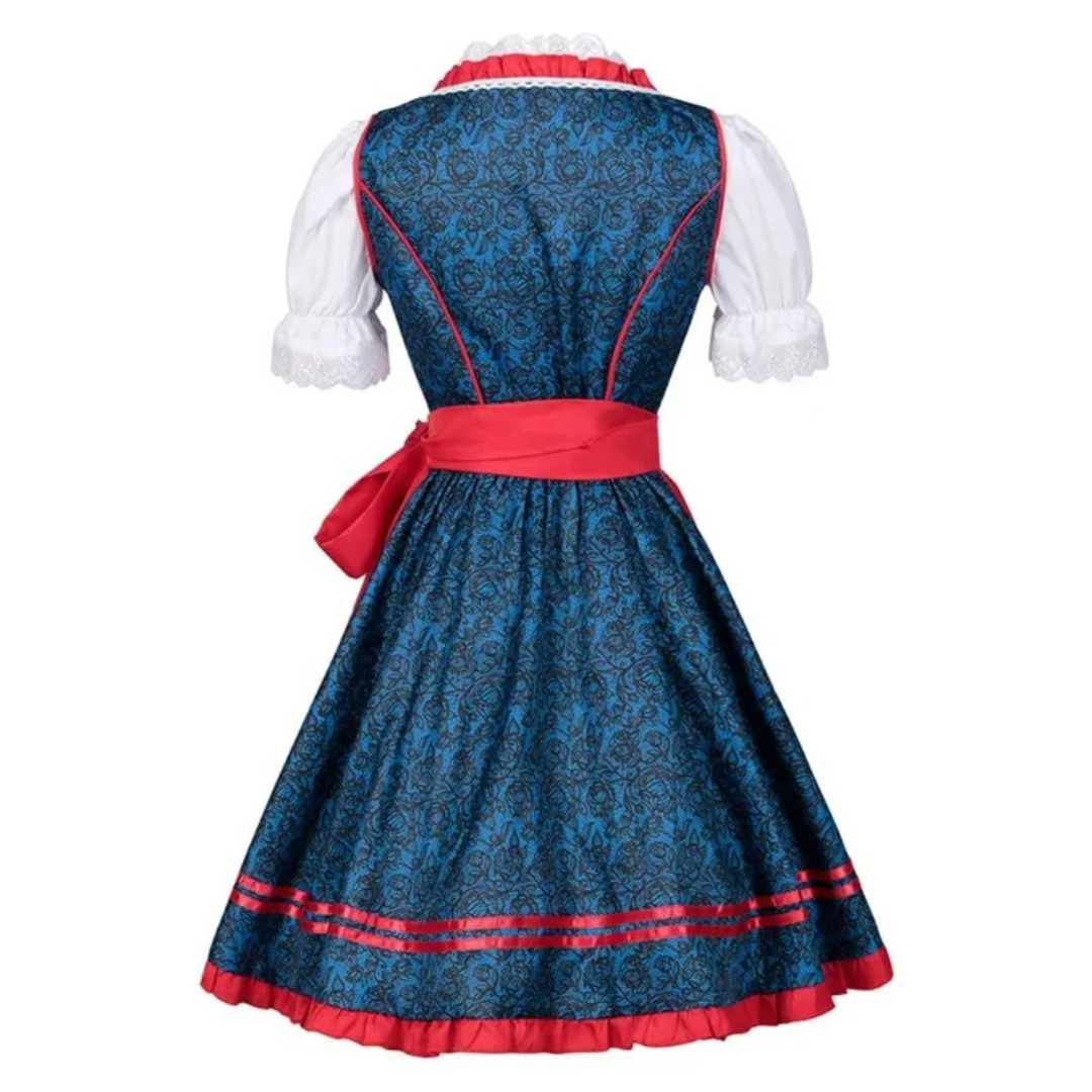 Traditionel festival-dirndl til kvinder – kjole med båndliv og lagdelt forklædenederdel