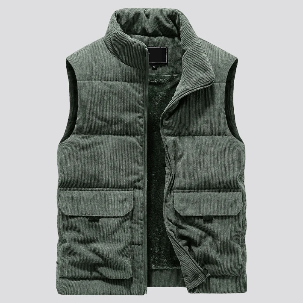 Men’s Corduroy Waistcoat Sleeveless Vest Slim Fit Casual Smart Layering Everyday Outerwear with Pockets