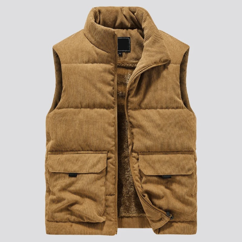 Men’s Corduroy Waistcoat Sleeveless Vest Slim Fit Casual Smart Layering Everyday Outerwear with Pockets