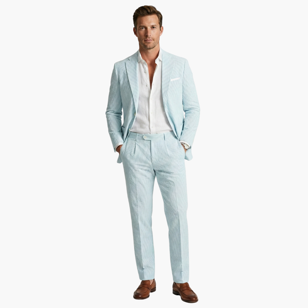 Traje de dos piezas para hombre, ajustado, con rayas finas