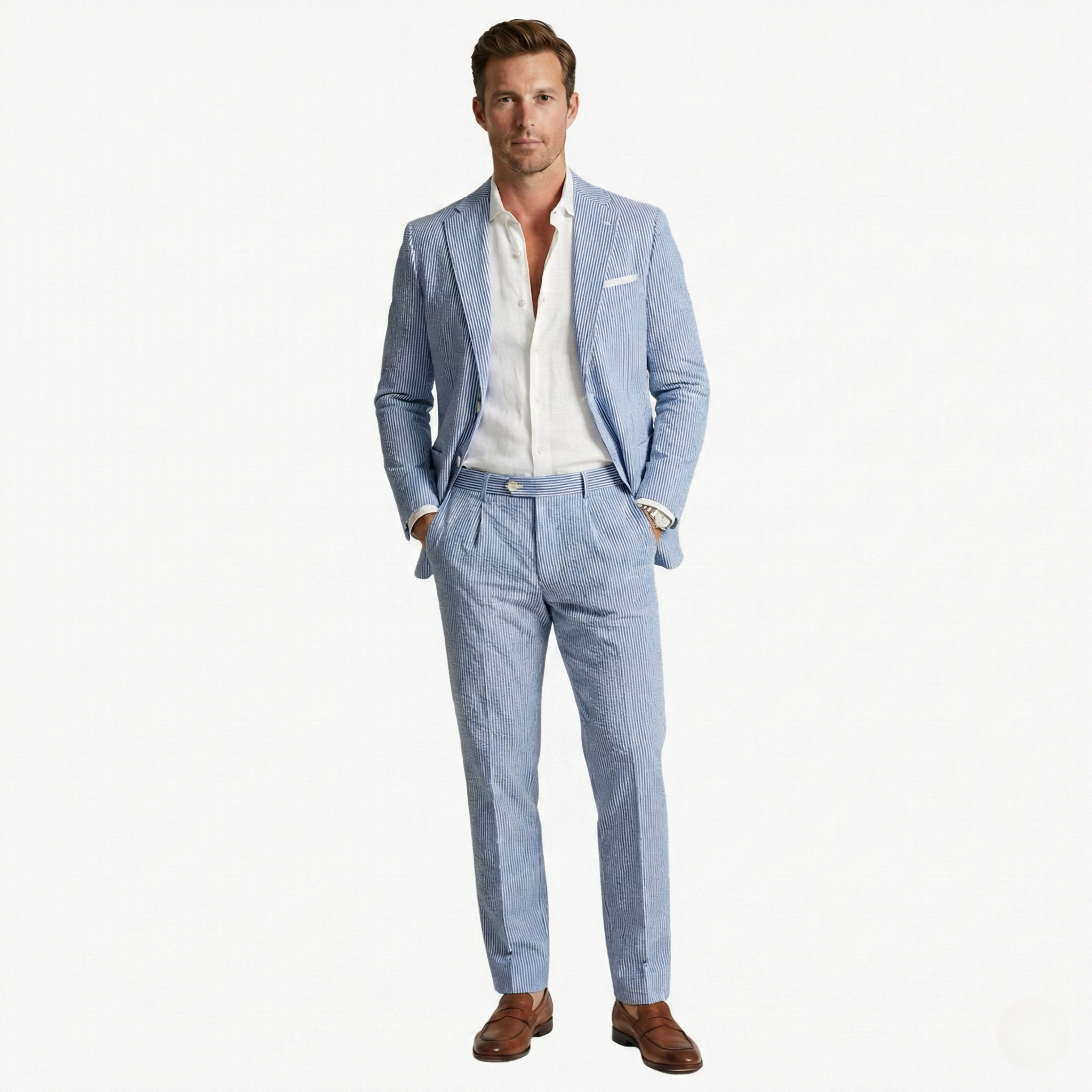 Traje de dos piezas para hombre, ajustado, con rayas finas