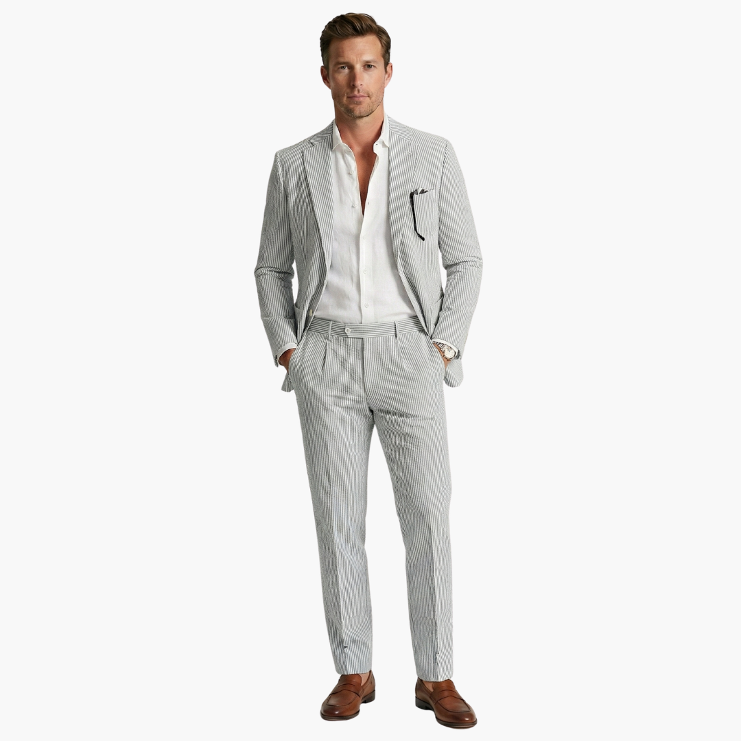 Traje de dos piezas para hombre, ajustado, con rayas finas