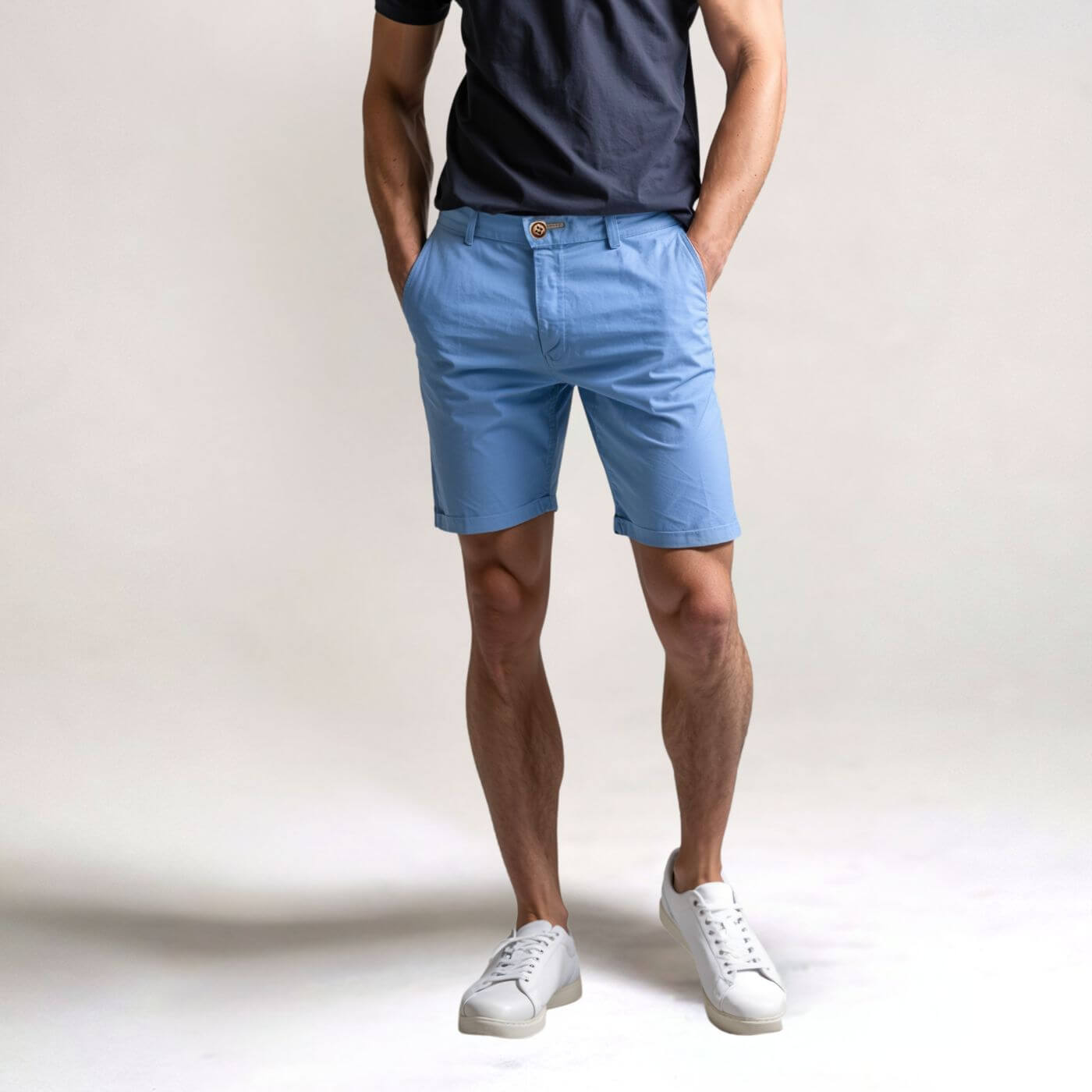 Pantalones cortos chinos para hombre con cintura elástica, ajuste inteligente y casual.