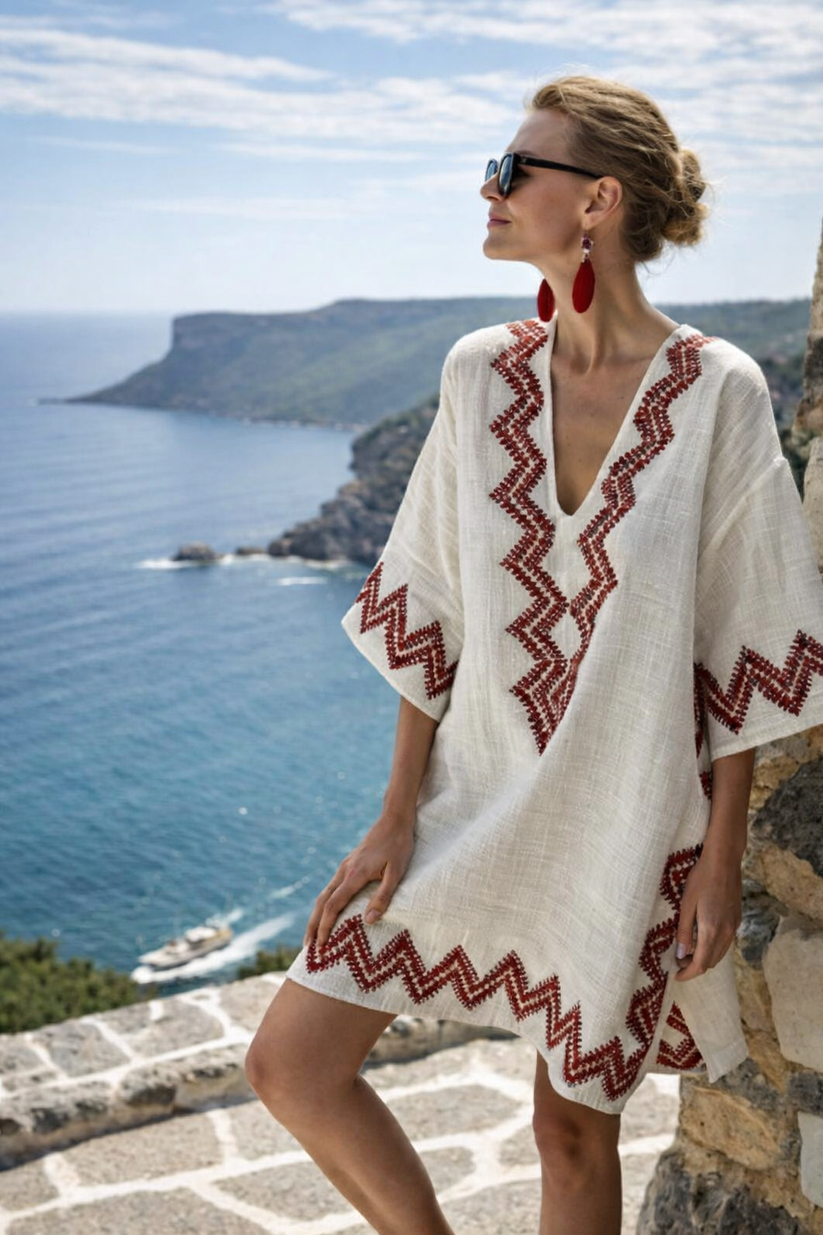 Women’s Printed V-Neck Kaftan Mini Dress