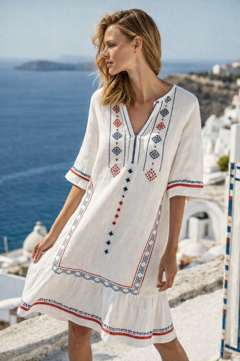 Women’s Printed V-Neck Kaftan Mini Dress