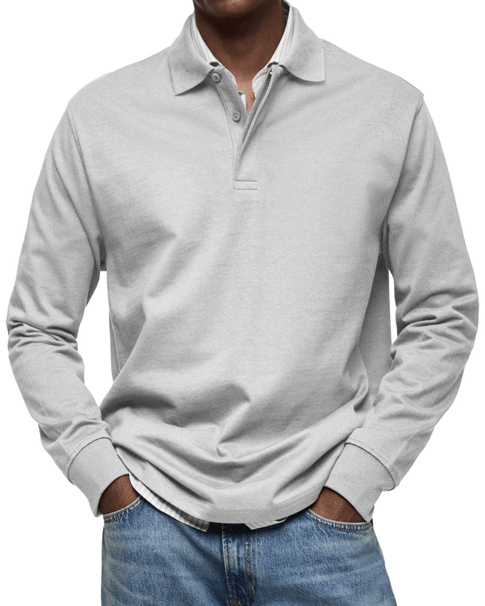 Langærmet poloshirt til mænd – blød, smart-casual strik til overgangsperioder