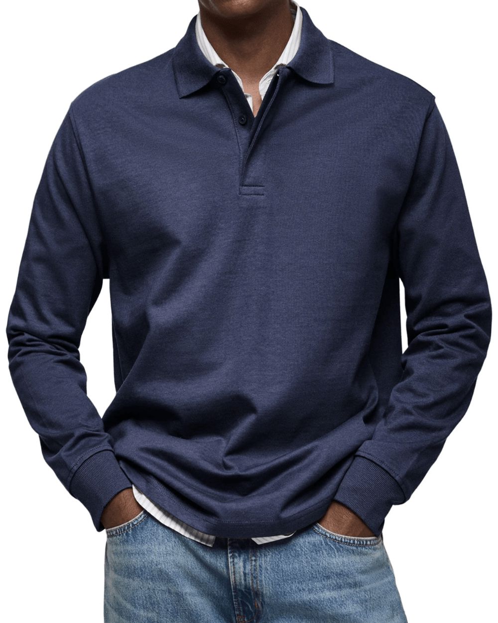 Langærmet poloshirt til mænd – blød, smart-casual strik til overgangsperioder