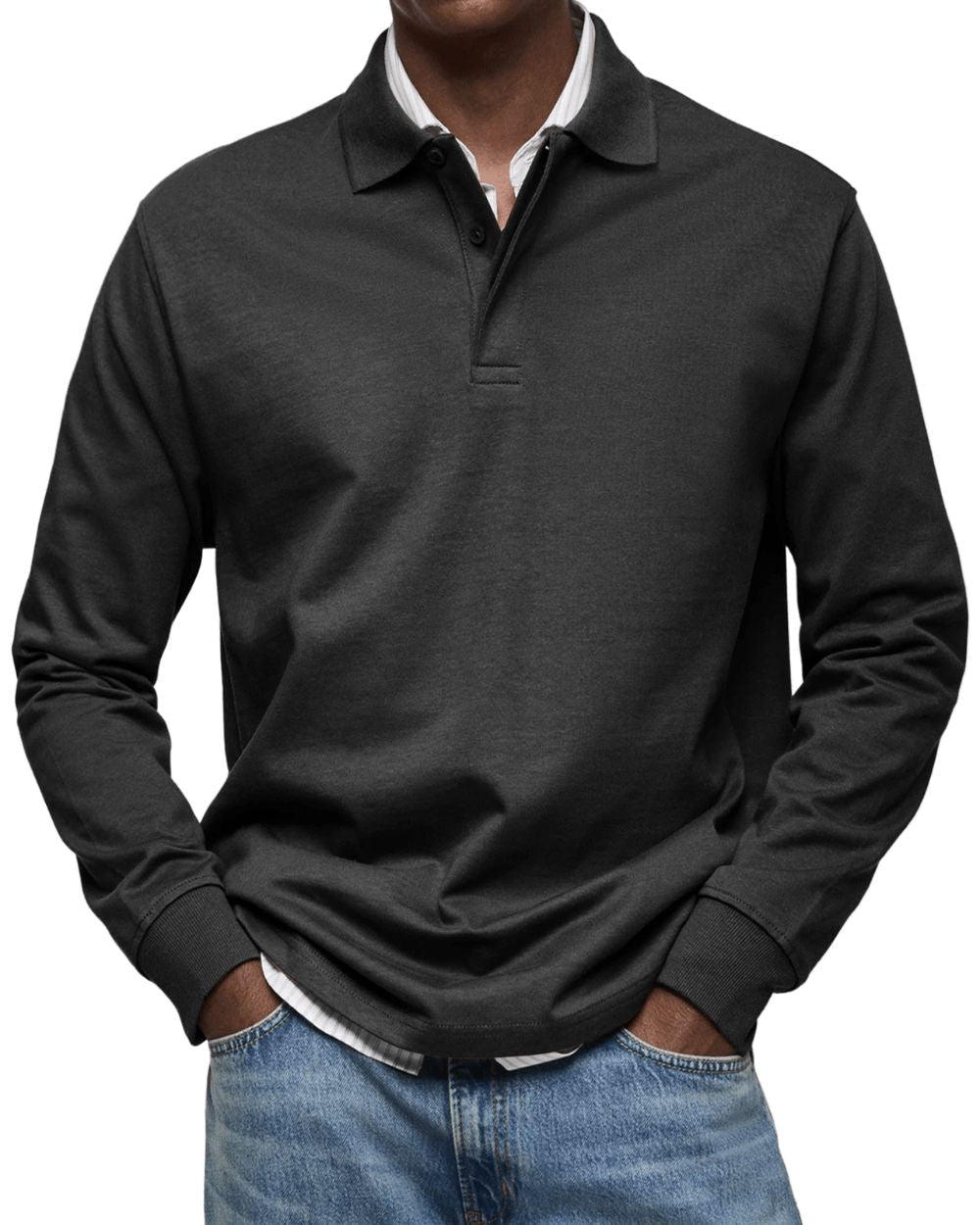 Langærmet poloshirt til mænd – blød, smart-casual strik til overgangsperioder