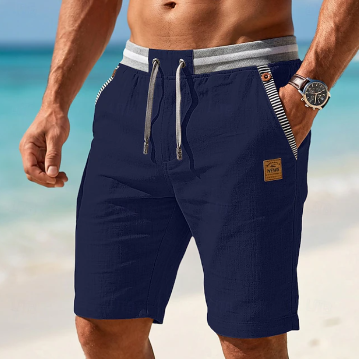 Shorts casual para hombre con cordón, textura y largo hasta la rodilla